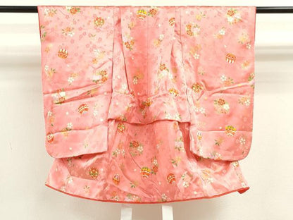 平和屋着物[]七五三　女の子　３歳　祝着　三つ身　鞠草花文　金彩　逸品　CAAZ7012ze