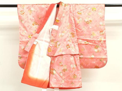 平和屋着物[]七五三　女の子　３歳　祝着　三つ身　鞠草花文　金彩　逸品　CAAZ7012ze