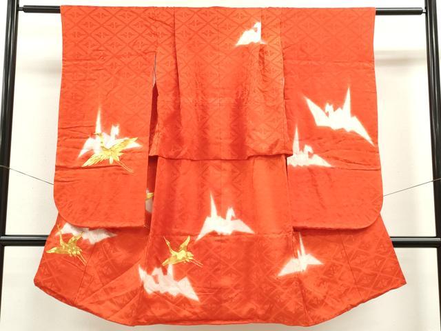 平和屋着物[]七五三　女の子　７歳　祝着　四つ身　駒刺繍　折り鶴　飛鶴文　逸品　CAAZ7013ze