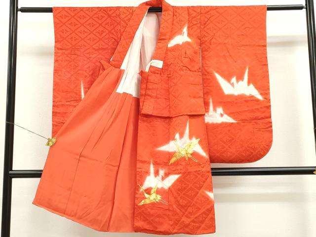 平和屋着物[]七五三　女の子　７歳　祝着　四つ身　駒刺繍　折り鶴　飛鶴文　逸品　CAAZ7013ze