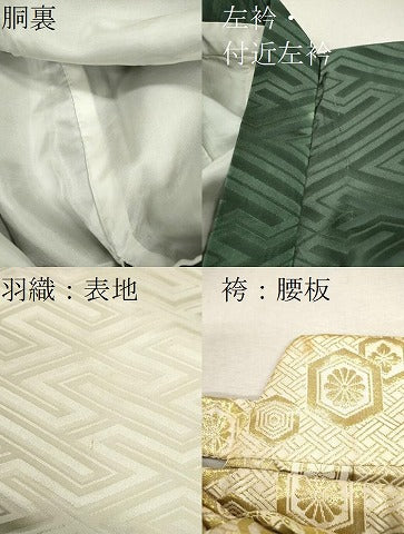 平和屋着物[]七五三　男の子　祝着・羽織・袴セット　刺繍　兜　老竹色　暈し染め　金銀彩　逸品　CAAZ7016ze