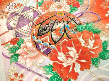 平和屋着物[]七五三　女の子　７歳　祝着　四つ身　流水鴛鴦鞠花文　暈し染め　金彩　逸品　CAAZ7017ze