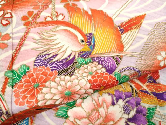 平和屋着物[]七五三　女の子　７歳　祝着　四つ身　流水鴛鴦鞠花文　暈し染め　金彩　逸品　CAAZ7017ze