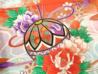 平和屋着物[]七五三　女の子　７歳　祝着　四つ身　流水鴛鴦鞠花文　暈し染め　金彩　逸品　CAAZ7017ze