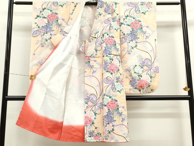 平和屋着物[]七五三　女の子　７歳　祝着　四つ身　袋帯セット　結び紐草花文　洗える着物　CAAZ7019ze