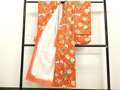 平和屋着物∵女の子　十三参り　子供　祝着　舞蝶笹梅文　金彩　逸品　CAAZ7021ze