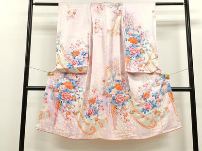 平和屋着物[]七五三　女の子　７歳　祝着　四つ身　駒刺繍　花車文　暈し染め　金彩　逸品　CAAZ7022ze