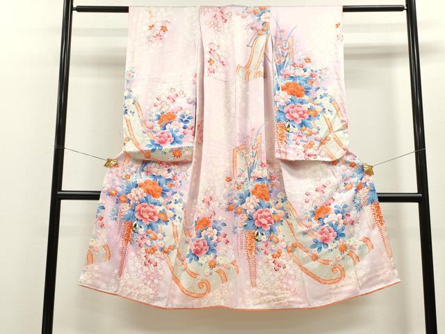 平和屋着物[]七五三　女の子　７歳　祝着　四つ身　駒刺繍　花車文　暈し染め　金彩　逸品　CAAZ7022ze