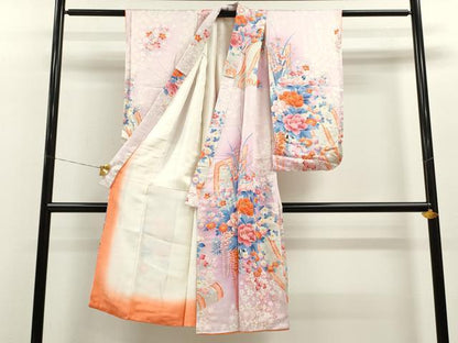 平和屋着物[]七五三　女の子　７歳　祝着　四つ身　駒刺繍　花車文　暈し染め　金彩　逸品　CAAZ7022ze