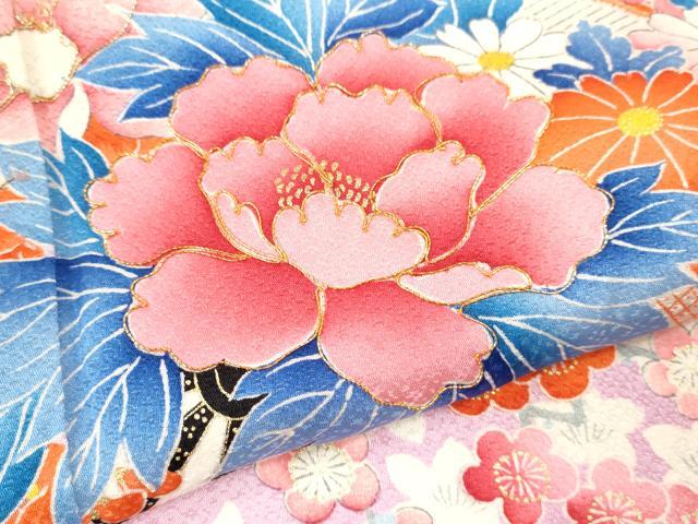 平和屋着物[]七五三　女の子　７歳　祝着　四つ身　駒刺繍　花車文　暈し染め　金彩　逸品　CAAZ7022ze