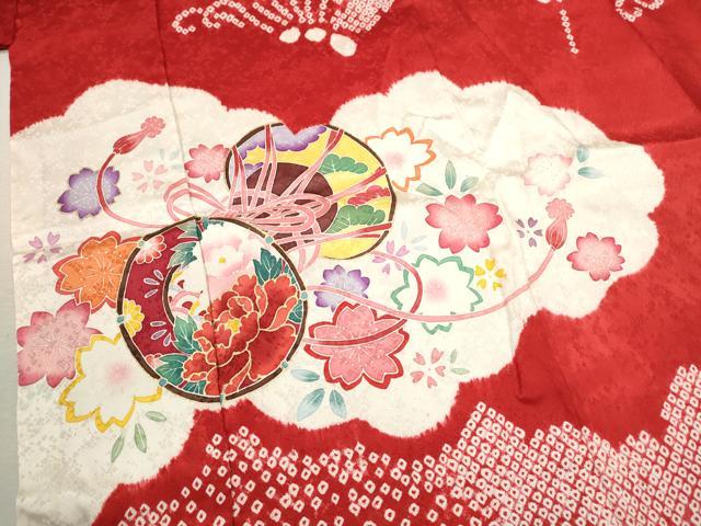 平和屋着物[]七五三　女の子　７歳　祝着　四つ身　長襦袢セット　鼓舞蝶草花文　金彩　逸品　CAAZ7023ze