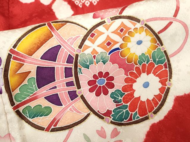 平和屋着物[]七五三　女の子　７歳　祝着　四つ身　長襦袢セット　鼓舞蝶草花文　金彩　逸品　CAAZ7023ze