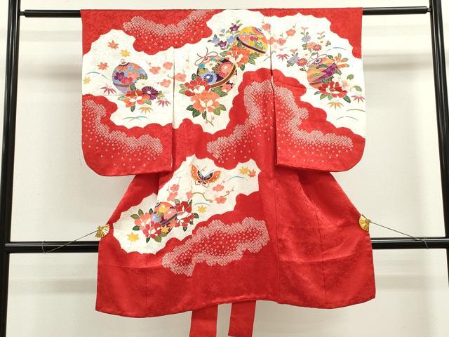 平和屋着物[]お宮参り 女の子 祝着 産着 初着 のしめ 絞り 鈴舞蝶花文 金彩 逸品 CAAZ7054ze