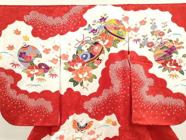 平和屋着物[]お宮参り　女の子　祝着　産着　初着　のしめ　絞り　鈴舞蝶花文　金彩　逸品　CAAZ7054ze