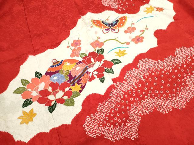 平和屋着物[]お宮参り　女の子　祝着　産着　初着　のしめ　絞り　鈴舞蝶花文　金彩　逸品　CAAZ7054ze
