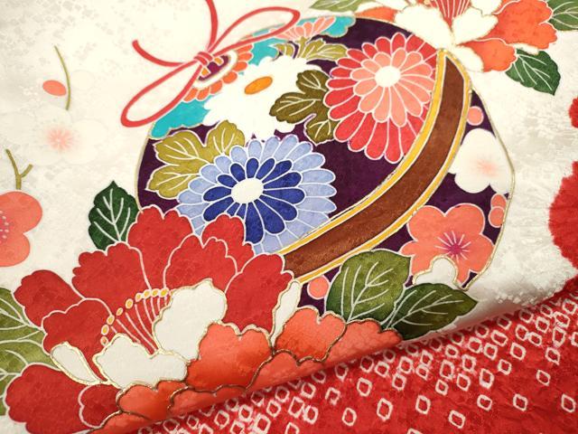 平和屋着物[]お宮参り　女の子　祝着　産着　初着　のしめ　絞り　鈴舞蝶花文　金彩　逸品　CAAZ7054ze