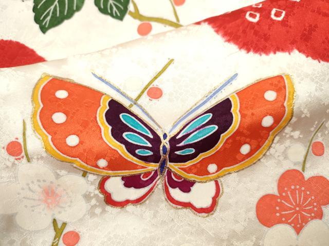 平和屋着物[]お宮参り　女の子　祝着　産着　初着　のしめ　絞り　鈴舞蝶花文　金彩　逸品　CAAZ7054ze