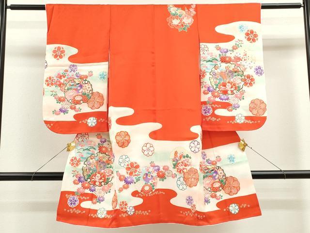 平和屋着物[]七五三　女の子　３歳　祝着　三つ身　雪輪重ね吉祥舞蝶花文　暈し染め　金彩　逸品　CAAZ7055ze