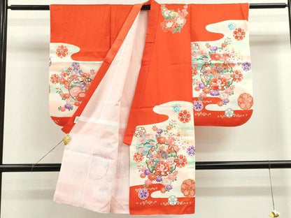 平和屋着物[]七五三　女の子　３歳　祝着　三つ身　雪輪重ね吉祥舞蝶花文　暈し染め　金彩　逸品　CAAZ7055ze