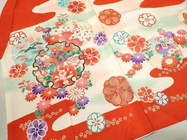 平和屋着物[]七五三　女の子　３歳　祝着　三つ身　雪輪重ね吉祥舞蝶花文　暈し染め　金彩　逸品　CAAZ7055ze