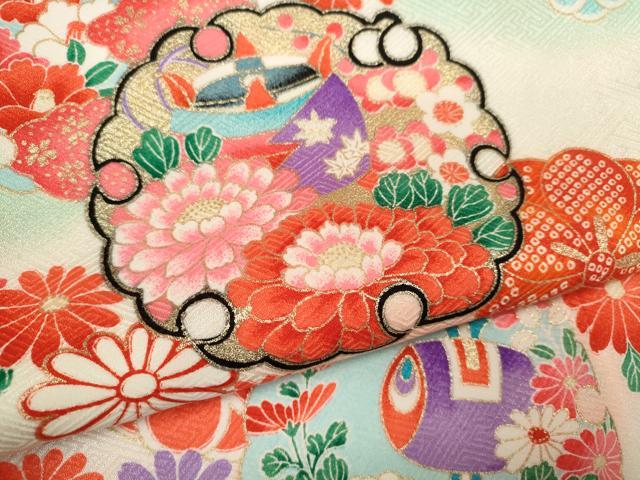 平和屋着物[]七五三　女の子　３歳　祝着　三つ身　雪輪重ね吉祥舞蝶花文　暈し染め　金彩　逸品　CAAZ7055ze