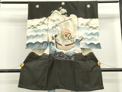 平和屋着物[]お宮参り　男の子　祝着　産着　初着　のしめ　駒刺繍　手描き　宝船　暈し染め　金銀彩　逸品　CAAZ7056ze