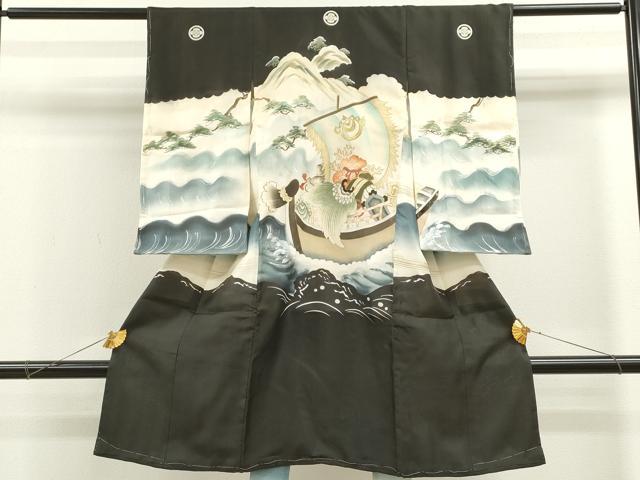 平和屋着物[]お宮参り　男の子　祝着　産着　初着　のしめ　駒刺繍　手描き　宝船　暈し染め　金銀彩　逸品　CAAZ7056ze