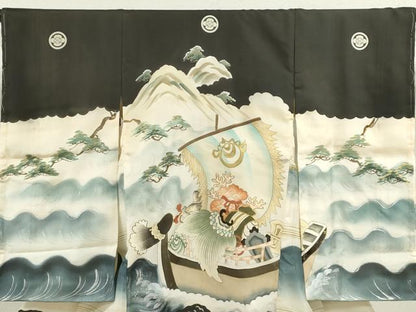 平和屋着物[]お宮参り　男の子　祝着　産着　初着　のしめ　駒刺繍　手描き　宝船　暈し染め　金銀彩　逸品　CAAZ7056ze