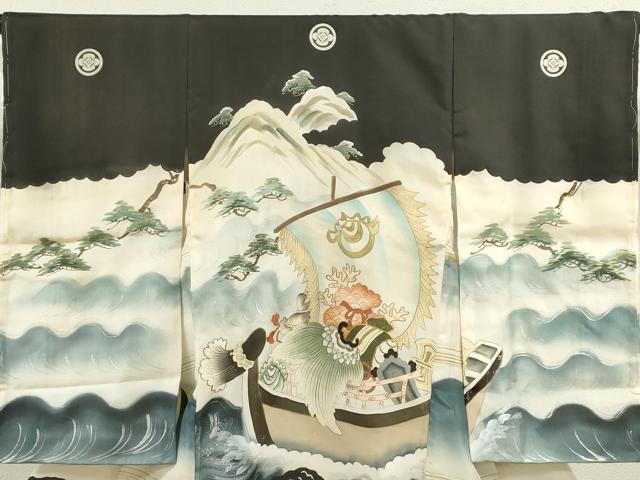 平和屋着物[]お宮参り　男の子　祝着　産着　初着　のしめ　駒刺繍　手描き　宝船　暈し染め　金銀彩　逸品　CAAZ7056ze