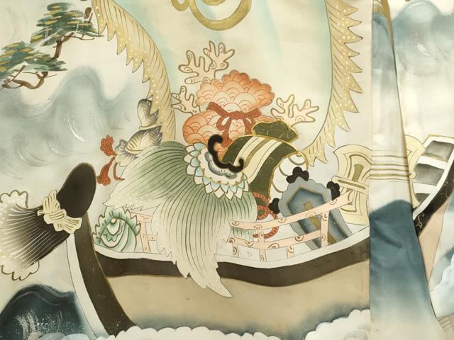 平和屋着物[]お宮参り　男の子　祝着　産着　初着　のしめ　駒刺繍　手描き　宝船　暈し染め　金銀彩　逸品　CAAZ7056ze