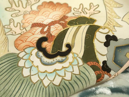 平和屋着物[]お宮参り　男の子　祝着　産着　初着　のしめ　駒刺繍　手描き　宝船　暈し染め　金銀彩　逸品　CAAZ7056ze