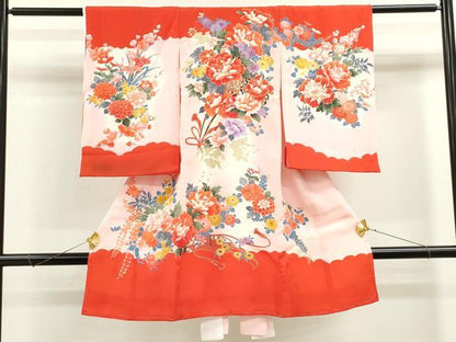 平和屋着物[]お宮参り　女の子　祝着　産着　初着　のしめ　花車文　暈し染め　金彩　逸品　CAAZ7057ze