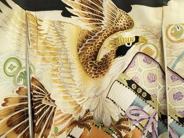 平和屋着物[]お宮参り　男の子　祝着　産着　初着　のしめ　刺繍　鷹　鎧脅し　金彩　逸品　CAAZ7058ze