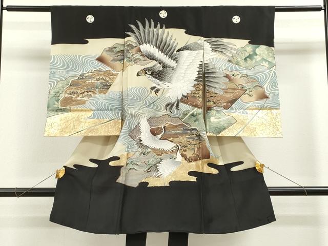 平和屋着物[]お宮参り　男の子　祝着　産着　初着　のしめ　鷹　飛鶴吉祥松文　金彩　逸品　CAAZ7059ze