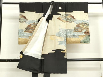 平和屋着物[]お宮参り　男の子　祝着　産着　初着　のしめ　鷹　飛鶴吉祥松文　金彩　逸品　CAAZ7059ze