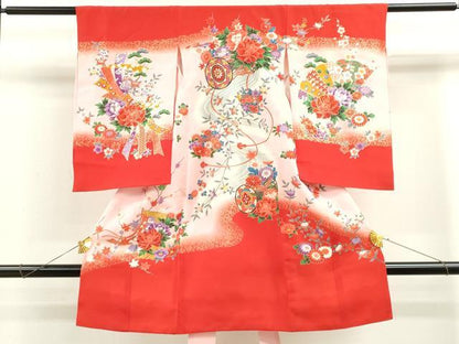 平和屋着物[]お宮参り　女の子　祝着　産着　初着　のしめ　鼓吉祥草花文　暈し染め　金彩　逸品　CAAZ7060ze