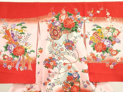 平和屋着物[]お宮参り　女の子　祝着　産着　初着　のしめ　鼓吉祥草花文　暈し染め　金彩　逸品　CAAZ7060ze