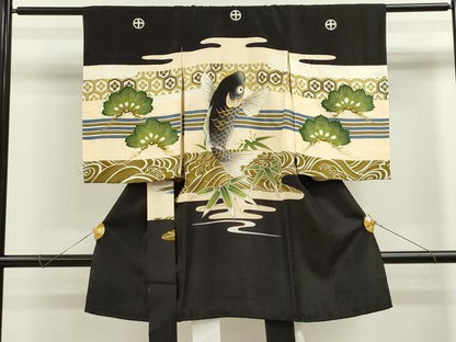 平和屋着物[]お宮参り　男の子　祝着　産着　初着　のしめ　刺繍　鯉　立波吉祥笠松文　金彩　逸品　CAAZ7061ze