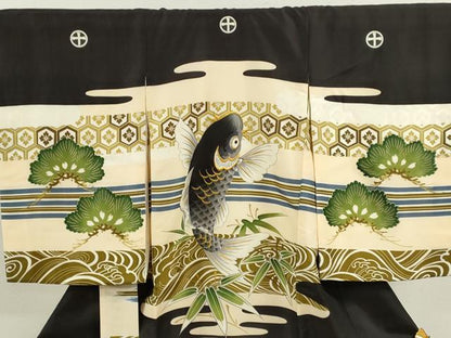 平和屋着物[]お宮参り　男の子　祝着　産着　初着　のしめ　刺繍　鯉　立波吉祥笠松文　金彩　逸品　CAAZ7061ze