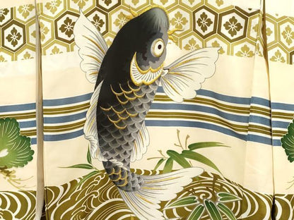 平和屋着物[]お宮参り　男の子　祝着　産着　初着　のしめ　刺繍　鯉　立波吉祥笠松文　金彩　逸品　CAAZ7061ze
