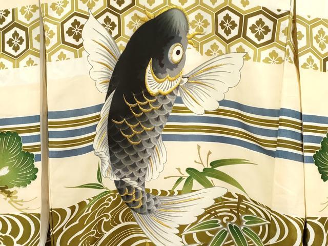 平和屋着物[]お宮参り　男の子　祝着　産着　初着　のしめ　刺繍　鯉　立波吉祥笠松文　金彩　逸品　CAAZ7061ze