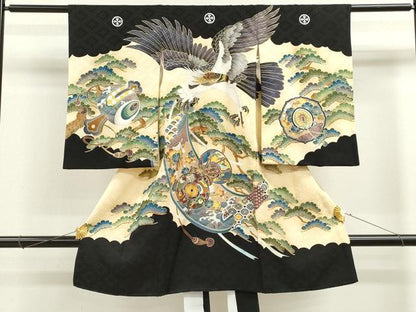 平和屋着物[]お宮参り　男の子　祝着　産着　初着　のしめ　鷹　絵巻吉祥梅松文　逸品　CAAZ7063ze