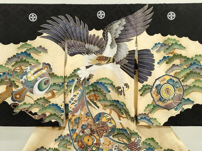 平和屋着物[]お宮参り　男の子　祝着　産着　初着　のしめ　鷹　絵巻吉祥梅松文　逸品　CAAZ7063ze