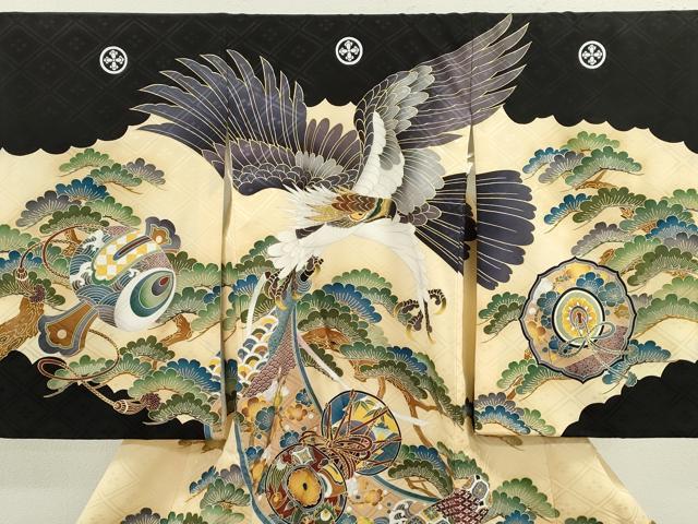 平和屋着物[]お宮参り　男の子　祝着　産着　初着　のしめ　鷹　絵巻吉祥梅松文　逸品　CAAZ7063ze