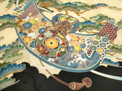平和屋着物[]お宮参り　男の子　祝着　産着　初着　のしめ　鷹　絵巻吉祥梅松文　逸品　CAAZ7063ze
