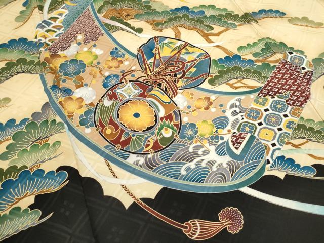 平和屋着物[]お宮参り　男の子　祝着　産着　初着　のしめ　鷹　絵巻吉祥梅松文　逸品　CAAZ7063ze