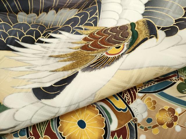 平和屋着物[]お宮参り　男の子　祝着　産着　初着　のしめ　鷹　絵巻吉祥梅松文　逸品　CAAZ7063ze