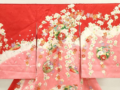 平和屋着物[]お宮参り　女の子　祝着　産着　初着　のしめ　雪輪重ね鴛鴦草花文　金彩　逸品　CAAZ7064ze