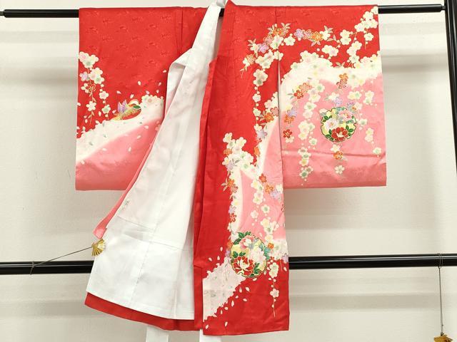 平和屋着物[]お宮参り　女の子　祝着　産着　初着　のしめ　雪輪重ね鴛鴦草花文　金彩　逸品　CAAZ7064ze