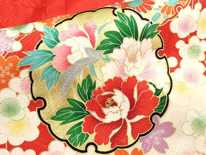 平和屋着物[]お宮参り　女の子　祝着　産着　初着　のしめ　雪輪重ね鴛鴦草花文　金彩　逸品　CAAZ7064ze